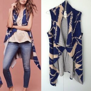 TABITHA x ANTHROPOLOGIE Merima Lined Wool Blend Waterfall Vest in Blue and Gray